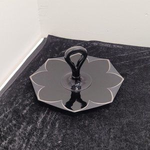 L.E. Smith Black Amethyst Glass Tidbit Tray/Vanity Dish/Sandwich Tray